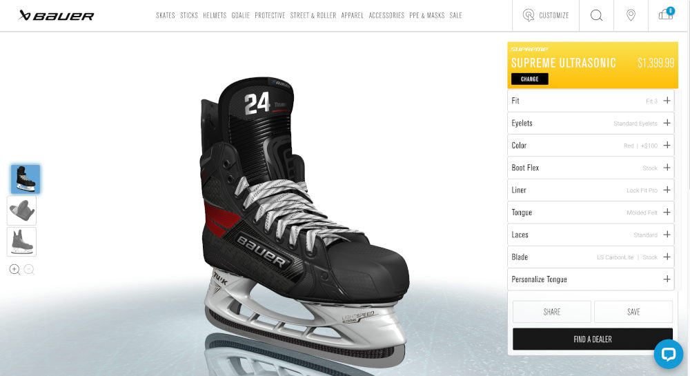 Bauer ice skate customizer screenshot